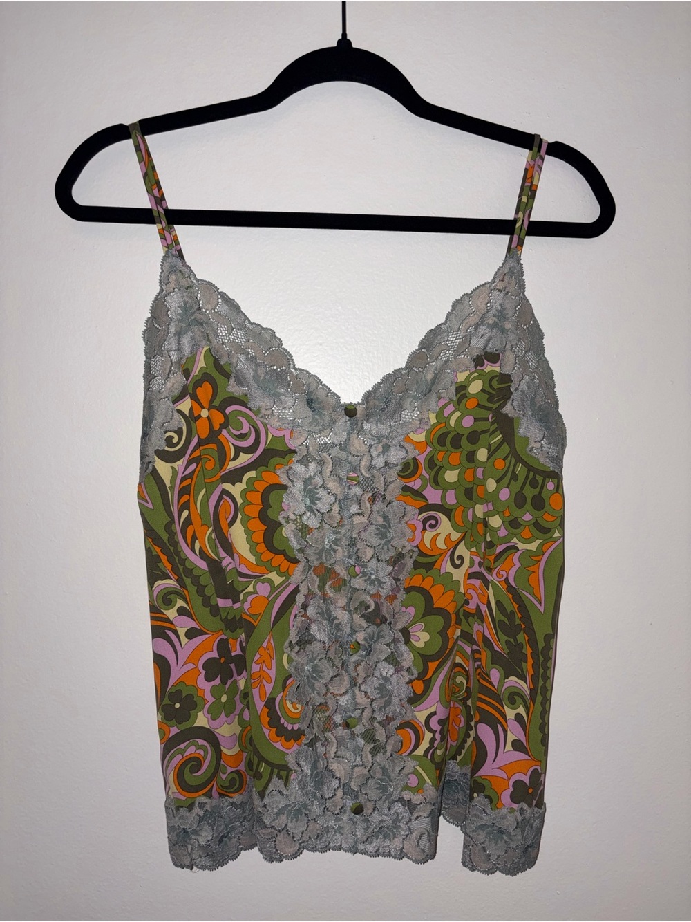 Dolce & Gabbana Green Paisley Lace-Trim Silk Cami - 38